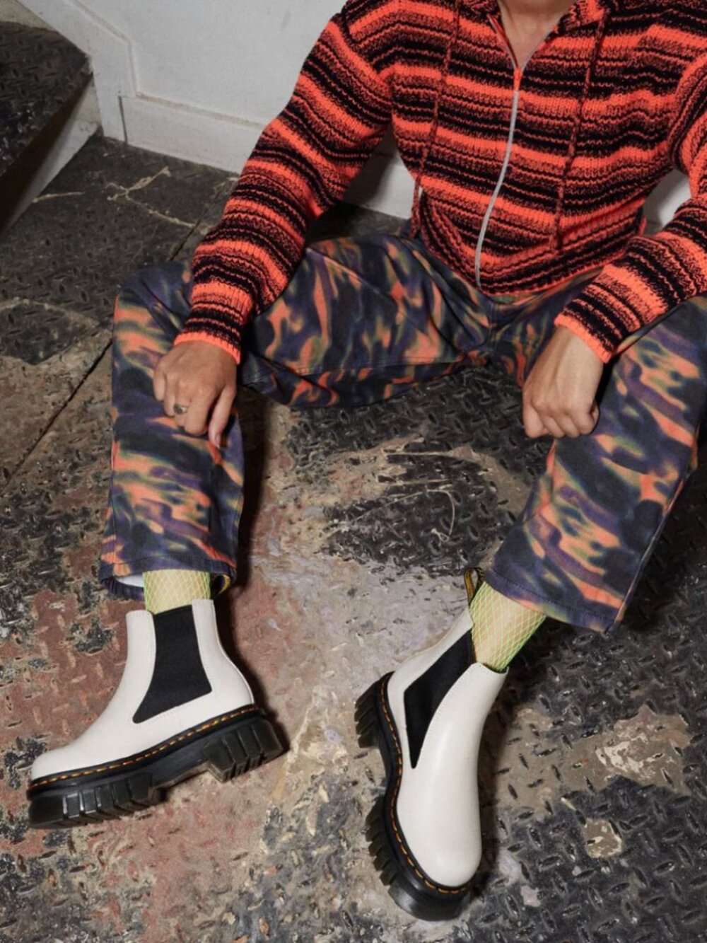 Dr. Martens Audrick Nappa Leather Platform Chelsea Boots in Pebble Grey